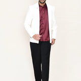 Maroon Polyester Three Piece Suit Set