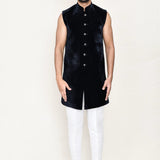 Navy Blue Velvet Sherwani Set