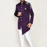 Purple Polyester Sherwani Set