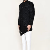 Jute Black Velvet Sherwani Set