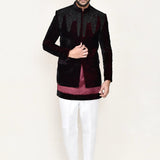 Maroon Velvet Sherwani Set