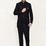 Black Jacquard Sherwani Set