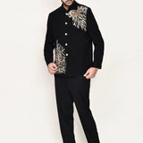 Black Polyester Sherwani Set