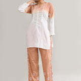 White And Brown Cotton Chikankari Suit Set