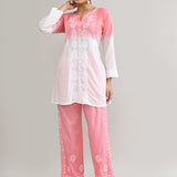 Pinkish Peach Cotton Chikankari Suit Set
