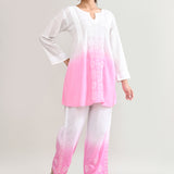 White And Pink Cotton Chikankari Suit Set