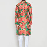 Green Silk Floral Printed Kurta Set