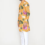 Yellow Rayon Set With Digital Print And Sequins Work