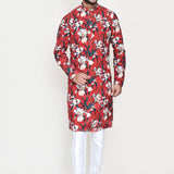 Red Rayon Kurta Set With Digital Printed