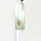 Cream To Green Gradient Satin Silk Kurta Set