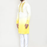 Cream To Yellow Gradient Satin Silk Kurta Set