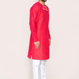 Red Art Silk Plain Kurta Set