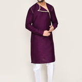 Burgundy Art Silk Kurta Set With Designer Neck