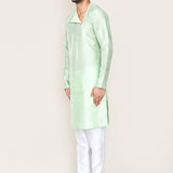Soft Pistachio Green Art Silk Kurta Set With Designer Neck