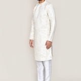 Cream Jacquard Silk Kurta Set