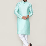 Light Cyan Jacquard Silk Kurta Set