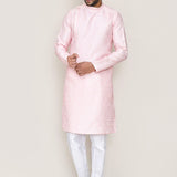 Soft Pink Silk Kurta Set With Boat Neck