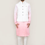 White To Pink Gradient Art Silk Kurta Set With Cotton Jacket