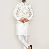 White Art Silk Kurta Set With Thread Work Jacket