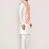 Peach Silk Jacket With Sequins And Threadwork