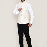 Cream Cotton Satin Nehru Jacket