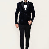 Dark Blue Velvet Three Piece Suit Set