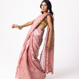 Soft Pink Viscose Jacquard Saree With Scallop Border
