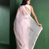 Piggy Pink Silk Organza Saree With Sequins Work