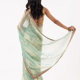 Light Mint Blue Silk Tissue Saree With Fancy Border