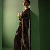 Black Chanderi Saree With Zari Stripes