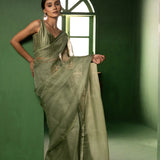 Sage Green Silk Organza Saree With Embroidery Design