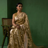 Light Sage Green Silk Tissue Saree With Floral Design