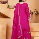 Royal Pink Silk Embroidered Sharara Set