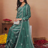 Dark Green Floral Embroidered Silk Sharara Set
