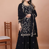 Black Georgette Embroidered Sharara Set