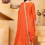 Orange Floral Embroidered Silk Kurta Set
