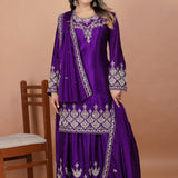 Royal Purple Embroidered Silk Sharara Set
