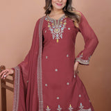 Earthy Brown Georgette Embroidered Sharara Set