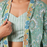 Light Green Cotton Printed Indo-Western Co-Ord Set