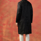 Black Silk Blend Embroidered Kurta