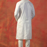White Off Silk Blend Embroidered Kurta