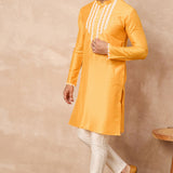 Texas Rose Yellowish Orange Cotton Blend Embroidered Kurta Set