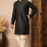 Black Cotton Blend Mirror Work Kurta Set