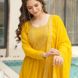 Orange Tinted Bright Yellow Faux Georgette Anarkali Set