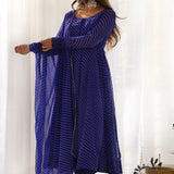 Indigo Blue Georgette Leheriya Printed Anarkali Set