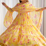 Bright Yellow Georgette Floral Printed Anarkali Set