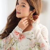 Pearl White Organza Floral Printed Anarkali Set