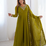 Mehandi Georgette Embroidered Anarkali Set