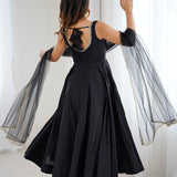 Coal Black Chanderi Solid Anarkali Set