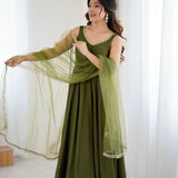 Mehndi Green Chanderi Solid Anarkali Set